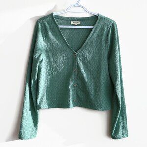 Madewell Crinkle Cardigan in Teal/Green - Size Medium - Cropped - Button Down